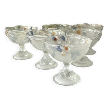 Sherbet bowls – French set of 6 fruit relief dessert coupes