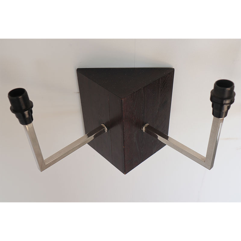 Pair of wall sconces in oak and chromed metal