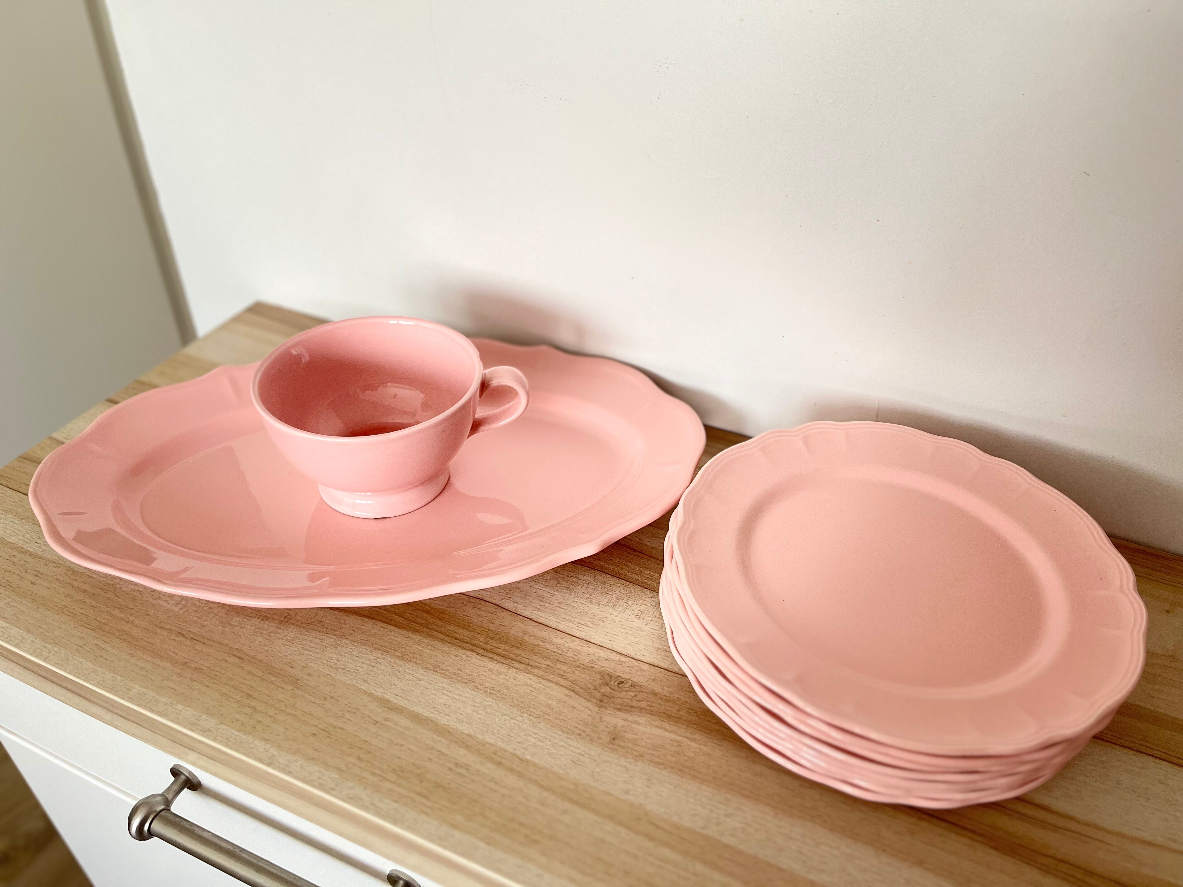 Lot of pink tableware "Faience de Salins" made in France