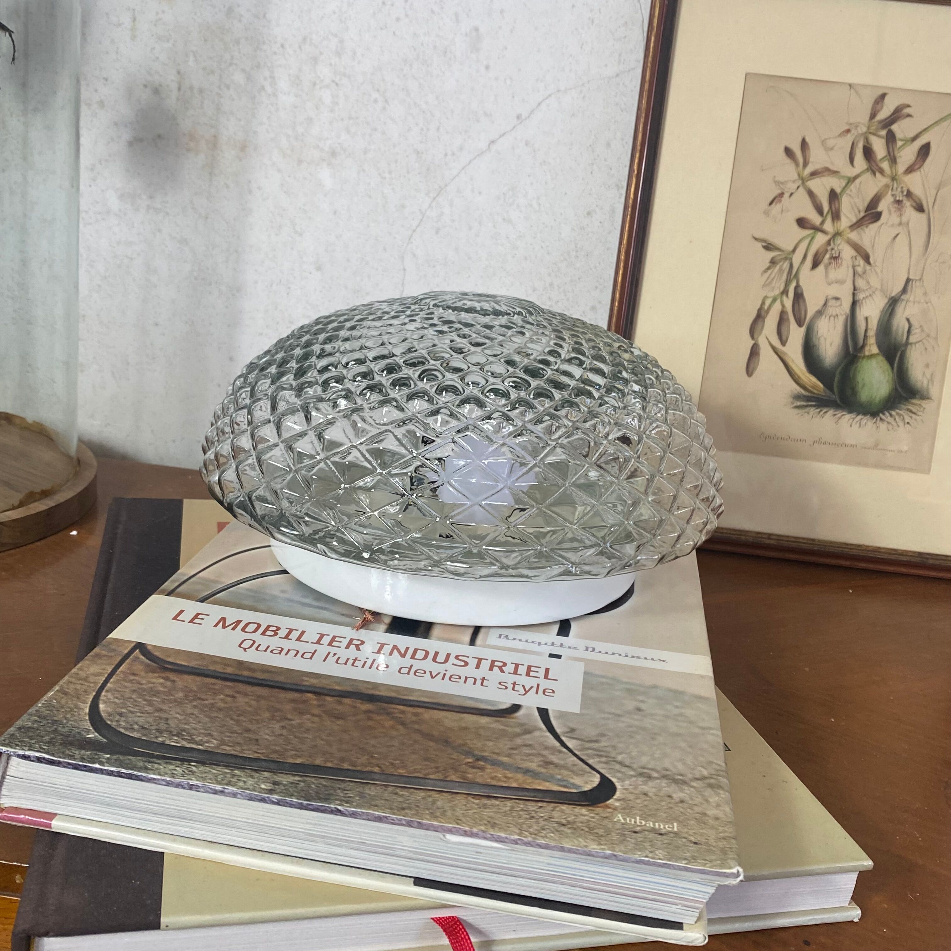 Vintage wall light ceiling fixture transparent glass 1970s 1980s