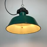 Industrial Green Enamel Factory Lamp with Cast Iron Top, 1960s