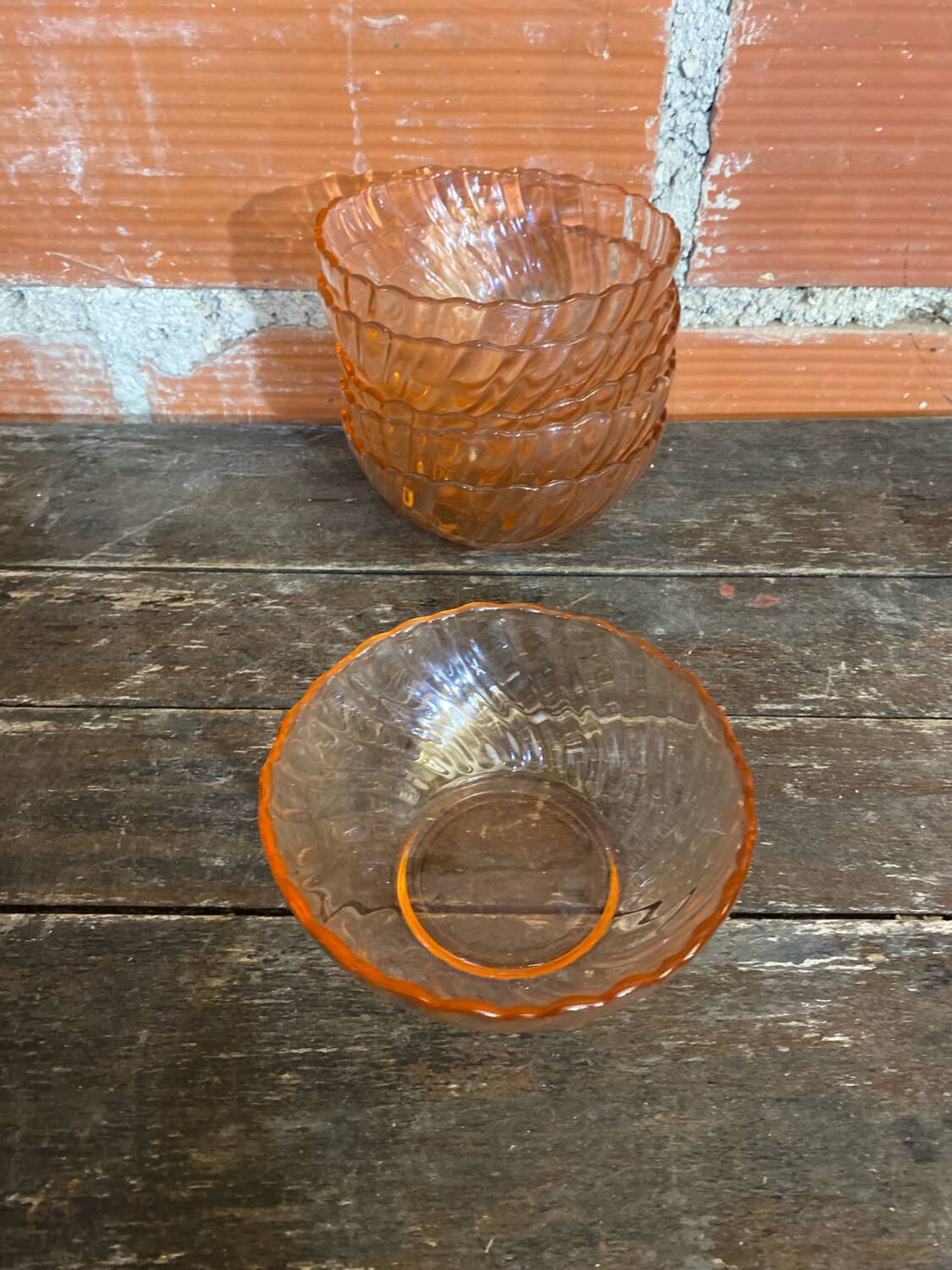 6 vintage pink moulded glass bowls arcoroc rosaline