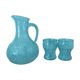 Blue glass carafe and two glasses