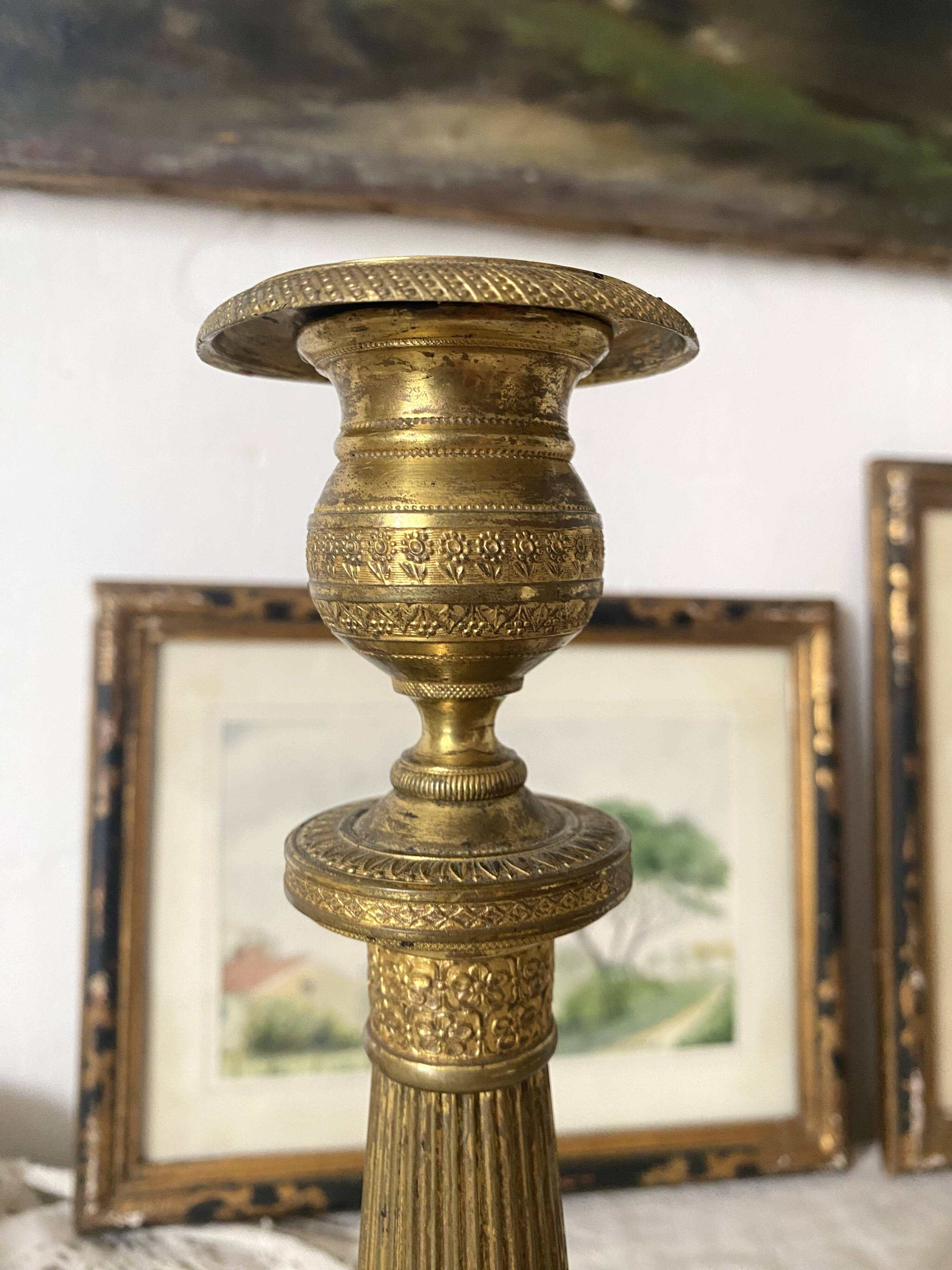 Antique brass candle holder 28 cm