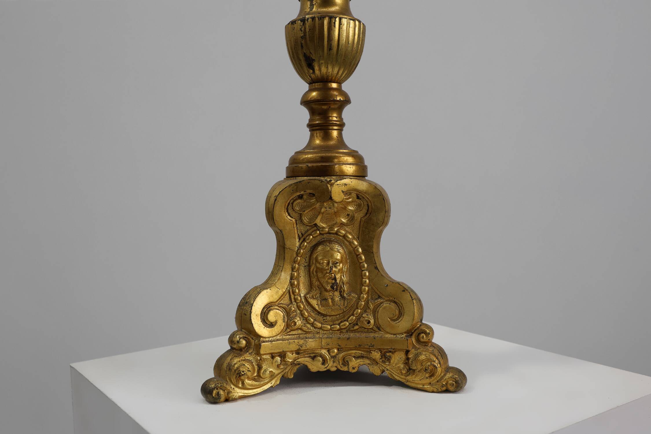 Large Provincial Copper Church Candlestick, France, ca. 1900