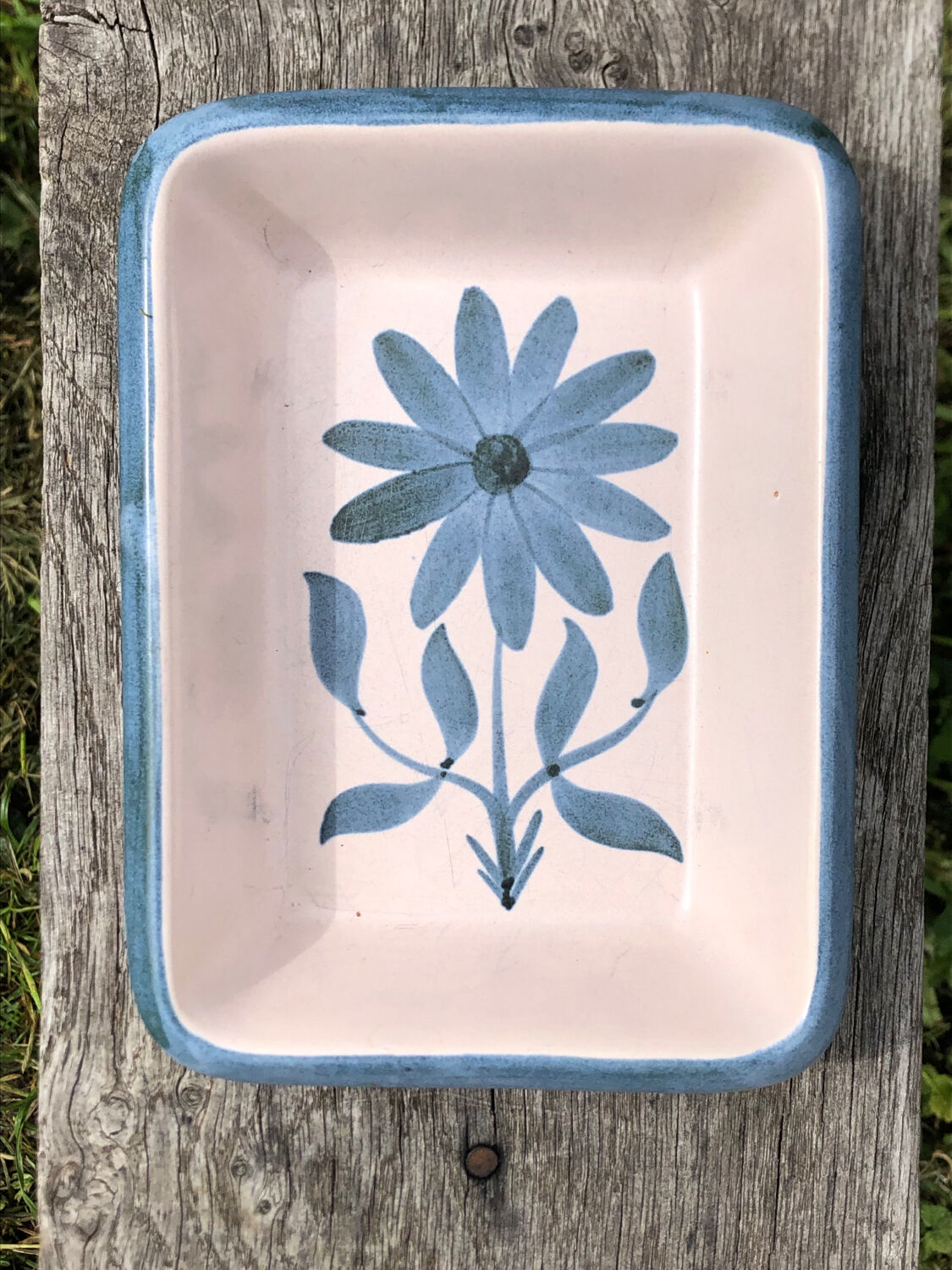 Carré De Broderie Crewel Vintage - Motif Bleu Champ Fleurs - Grand Format - Occasion Bon état