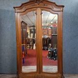 antique walnut carved wardrobe – Louis XV style – mirror doors – 19th century