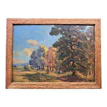 Old painting oil - autumn landscape