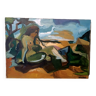 Peinture à l'huile sur toile des années 1950 par peintre allemand