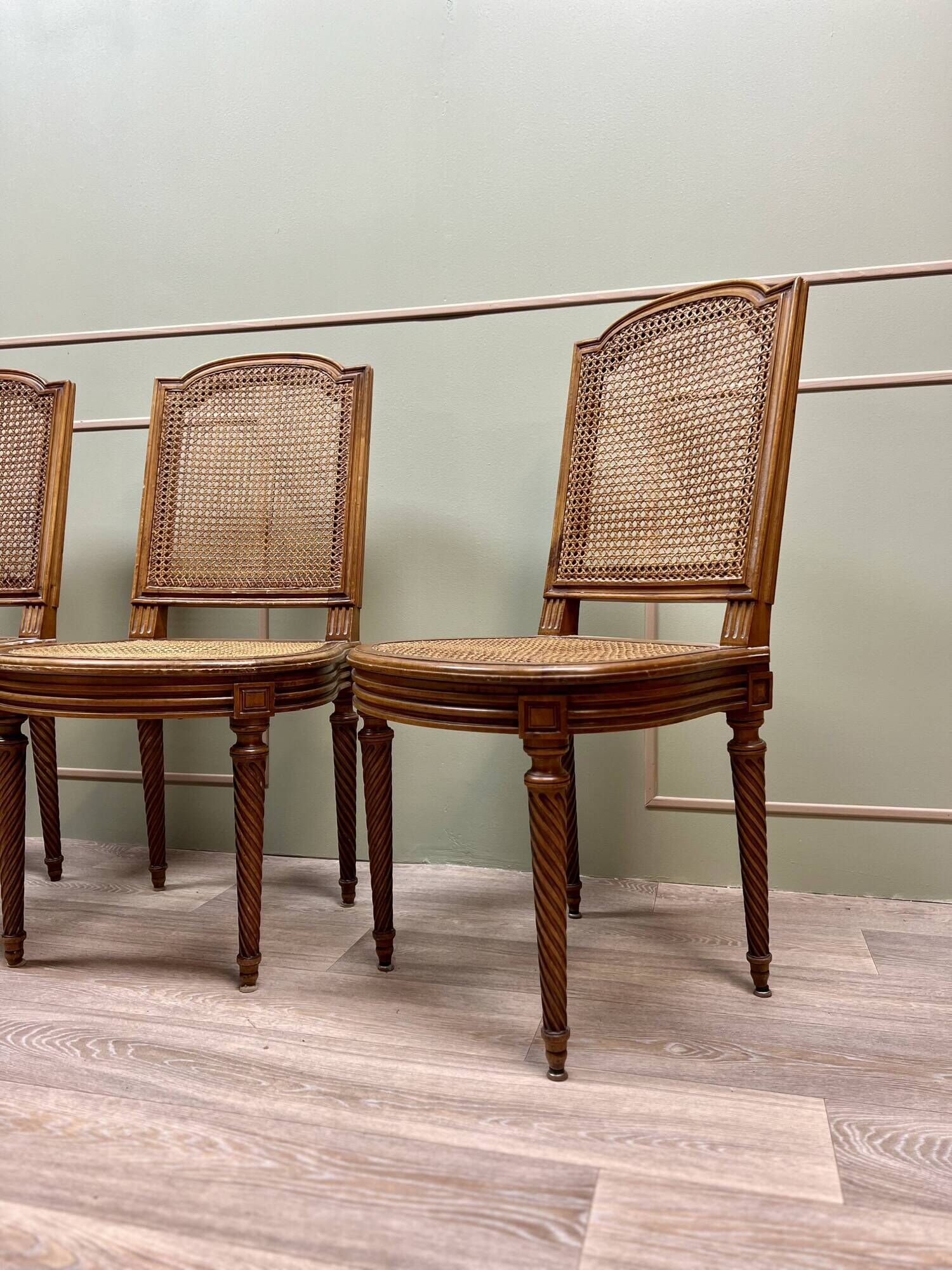 Suite Of Four Cane Chairs In Louis XVI Style Natural Wood