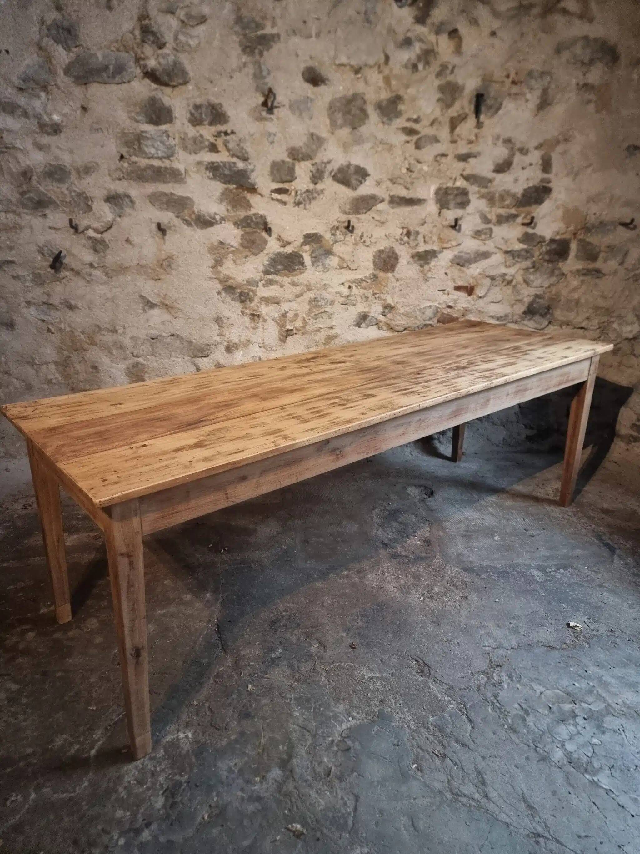 Antique French farmhouse dining table 225 cm – oak and poplar – rustic country table from around 1900