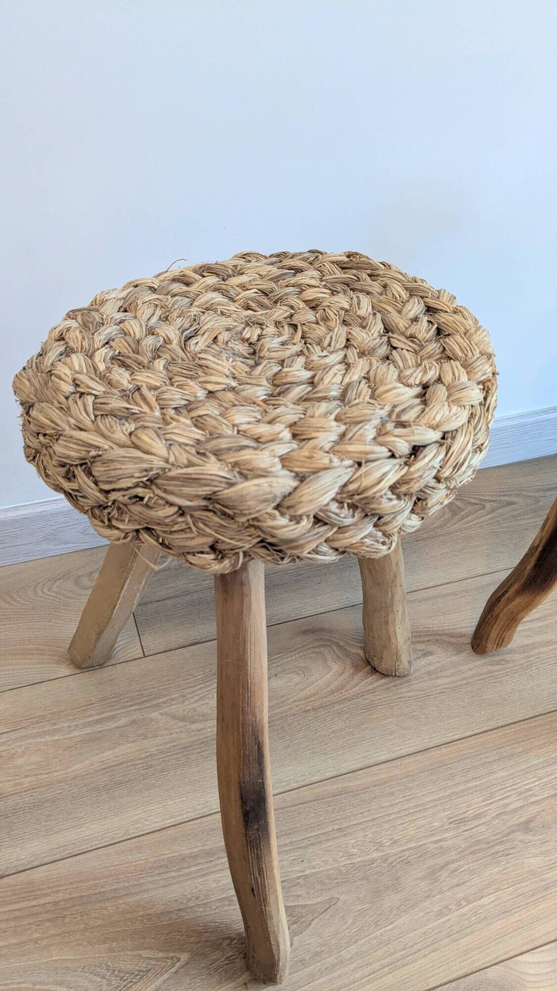 Pair of brutalist tripod stools attributed to Audoux & Minet.