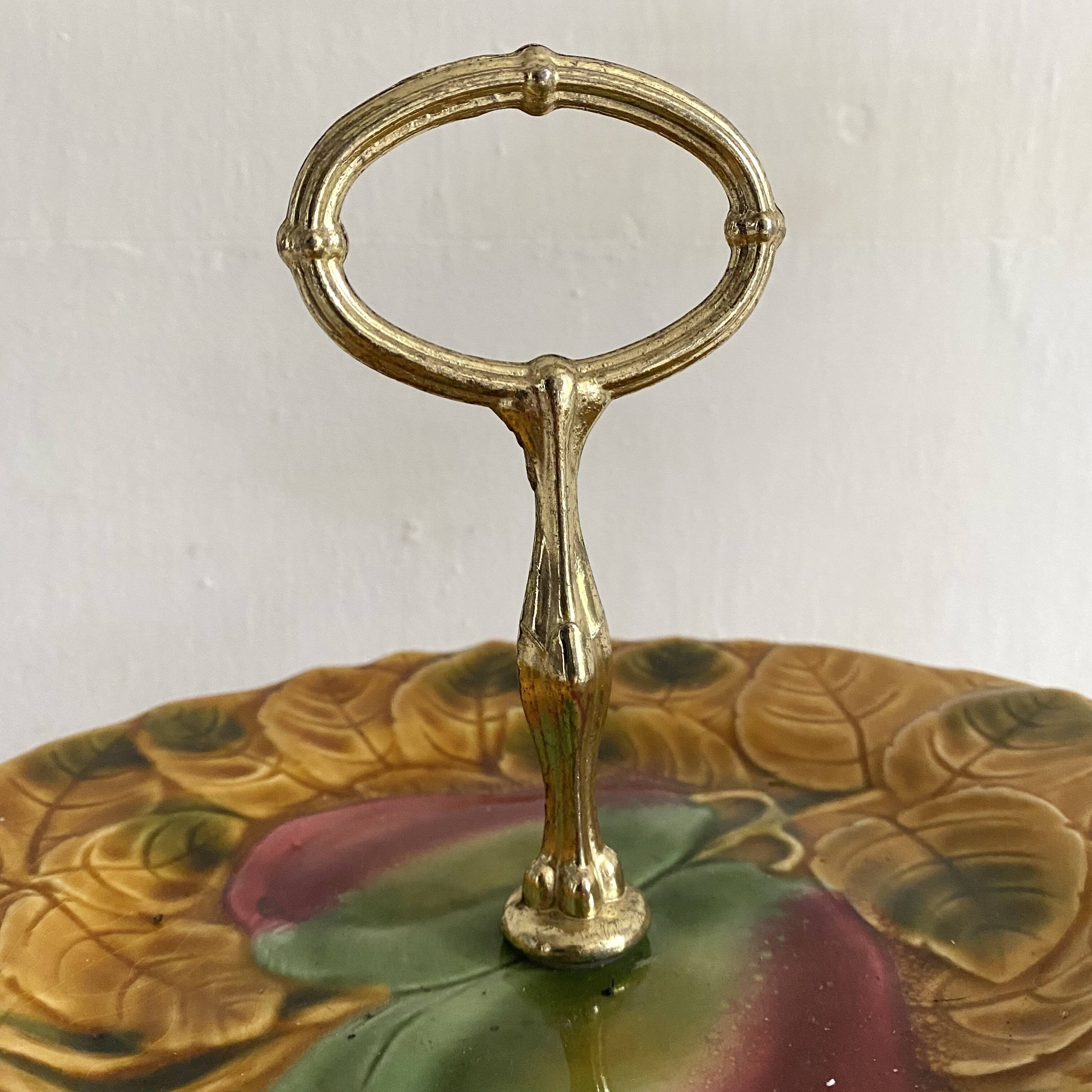 Sarreguemines barbotine cake display with fruit decoration