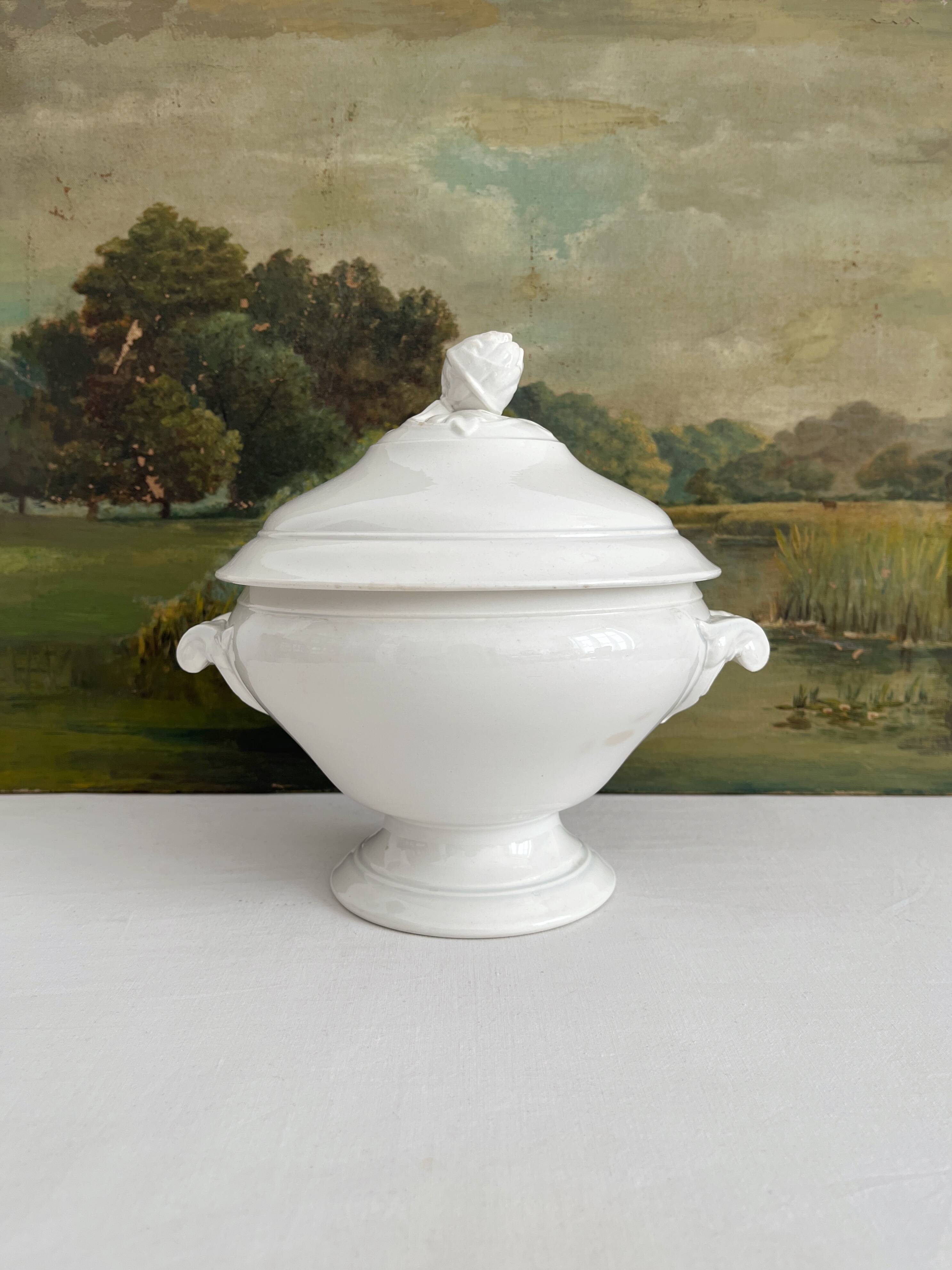 White iron earthenware soup tureen from Digoin and Sarreguemines late 19th century