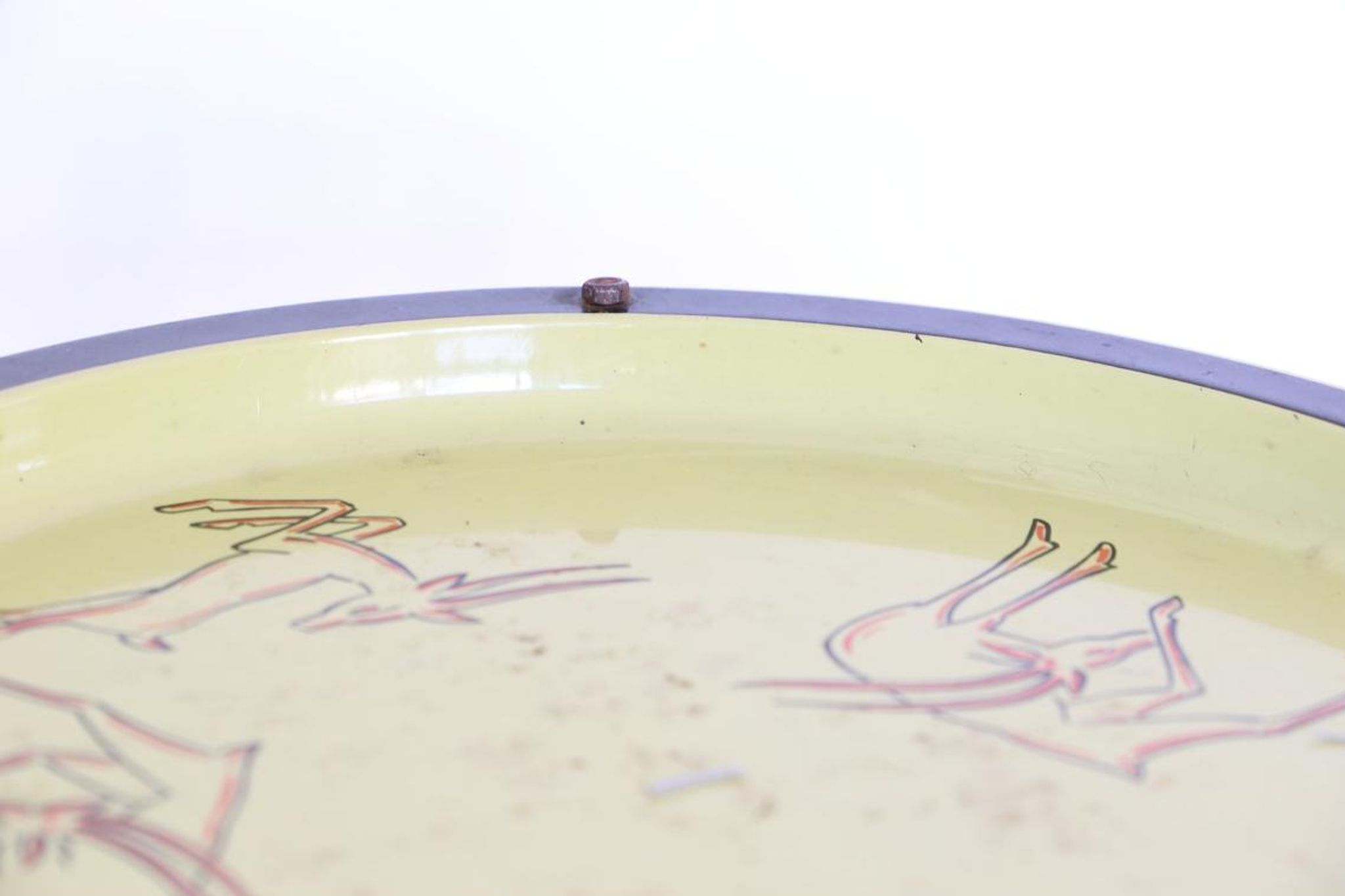 Black and yellow enamelled metal table, vintage, African Antelope motif, 1960