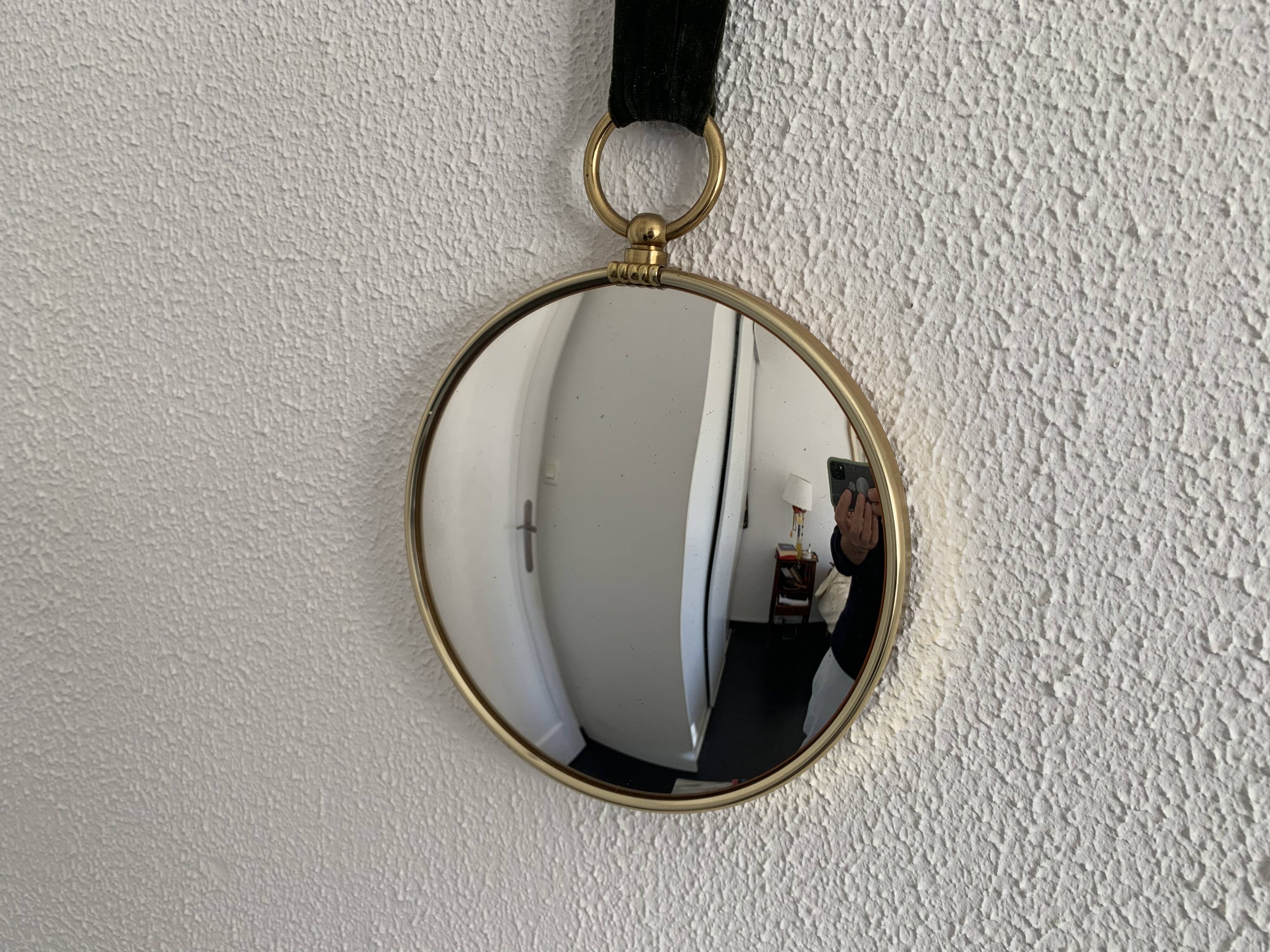 Vintage 1960 witch's eye mirror with green ribbon - 20 x 67 cm