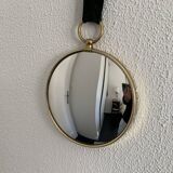 Vintage 1960 witch's eye mirror with green ribbon - 20 x 67 cm