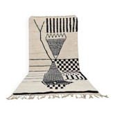 Tapis en laine pure fait main blanc et noir taille 150 x 250 cm