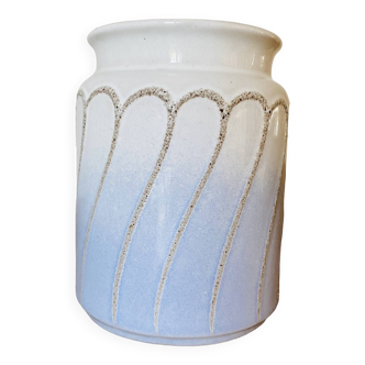 Vase en céramique avec dégradé bleu et blanc Vintage