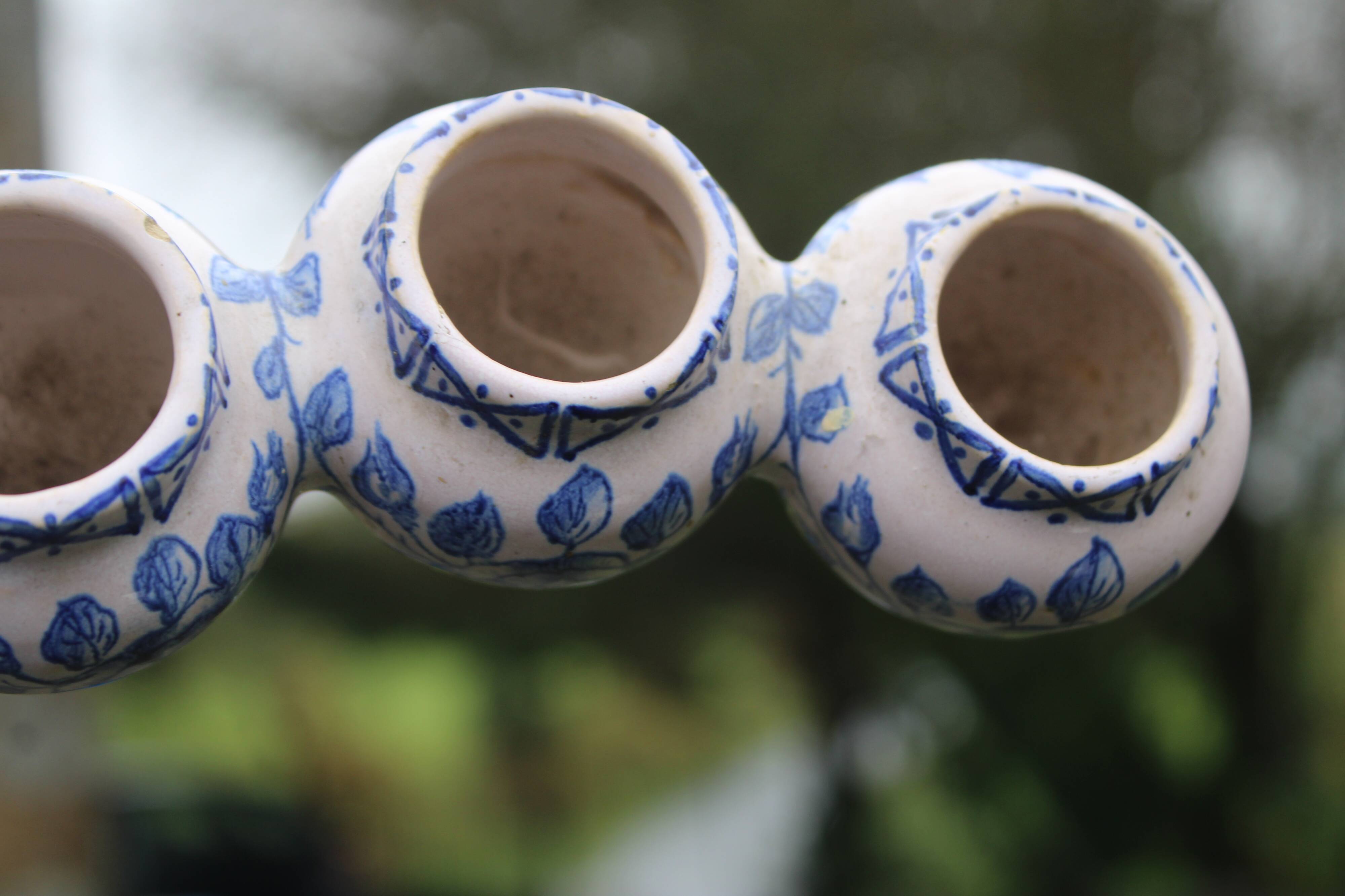 Pair of antique blue ceramic candlesticks • Apothecary size 5x2 (10 burners)