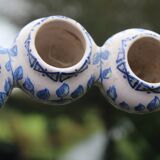 Pair of antique blue ceramic candlesticks • Apothecary size 5x2 (10 burners)