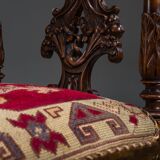 19th century Italian Renaissance style carved walnut corner chairs, set of 2