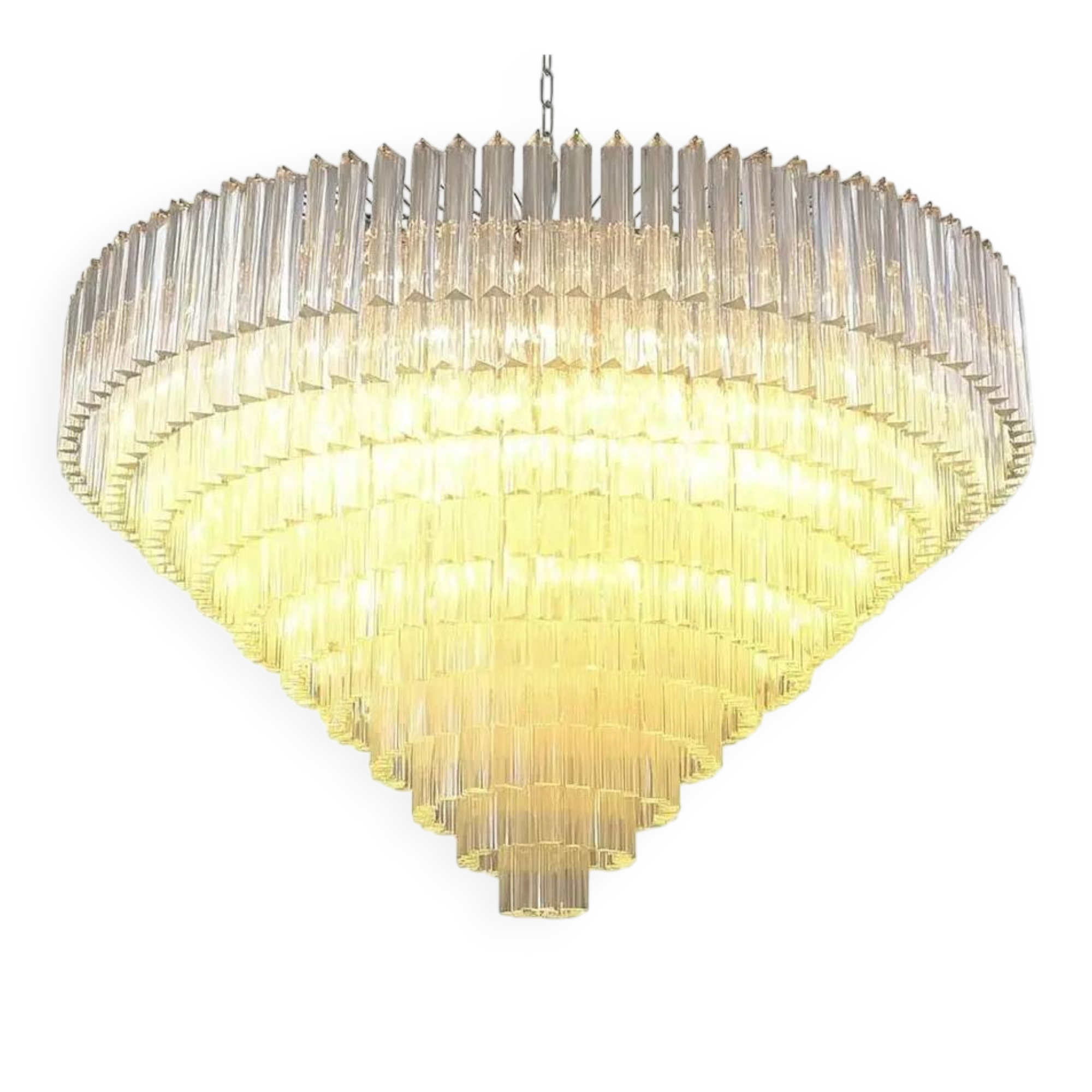 Monumental Clear Triedro Murano Glass Chandelier in Venini Style