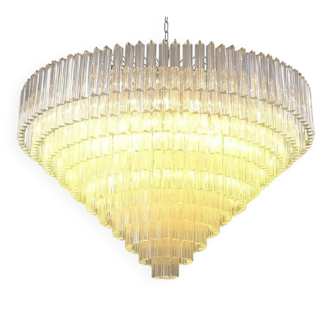 Monumental Clear Triedro Murano Glass Chandelier in Venini Style
