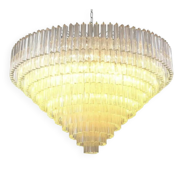 Monumental Clear Triedro Murano Glass Chandelier in Venini Style