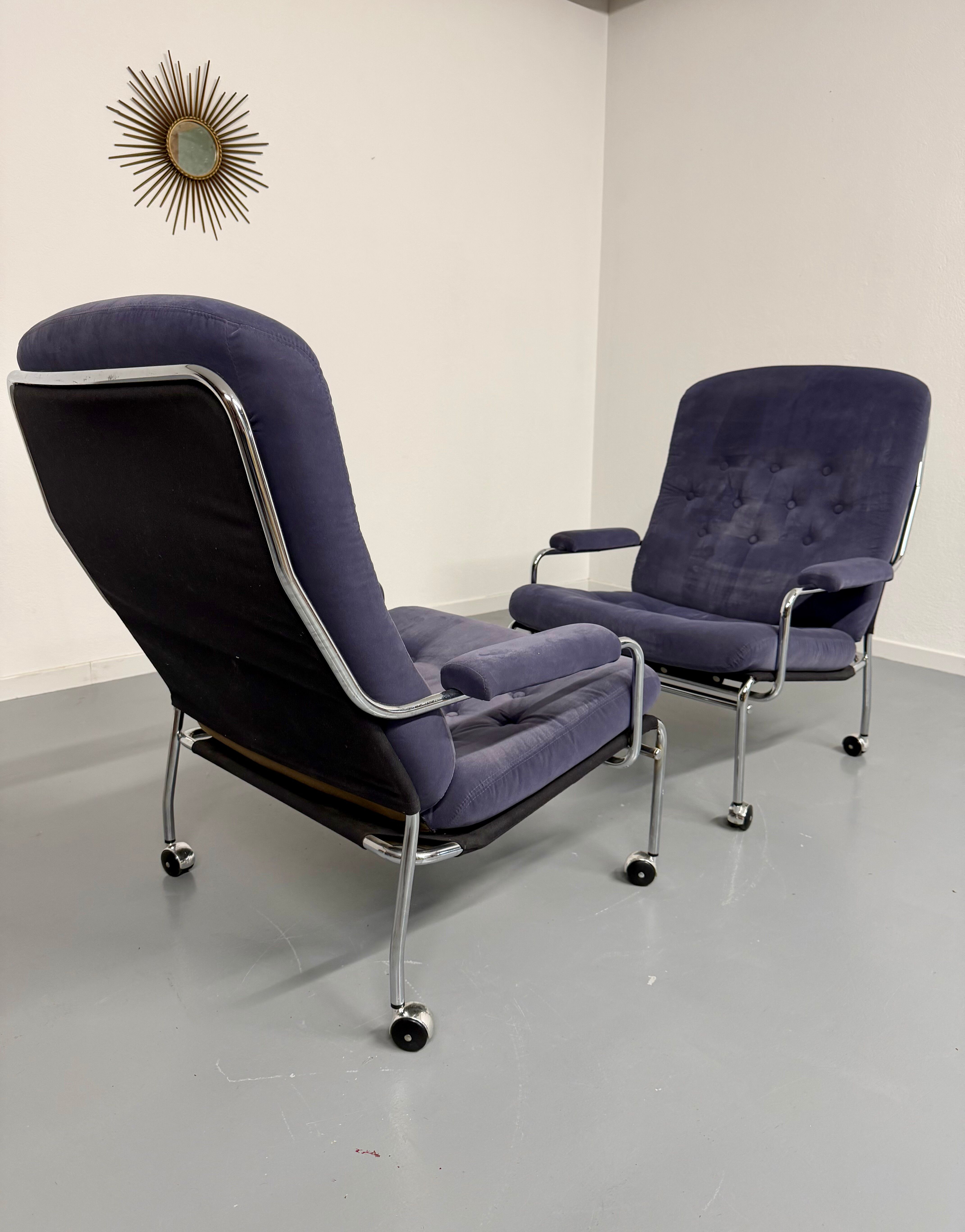 Paire de fauteuils lounge roulette design scandinave Bruno Mathsson