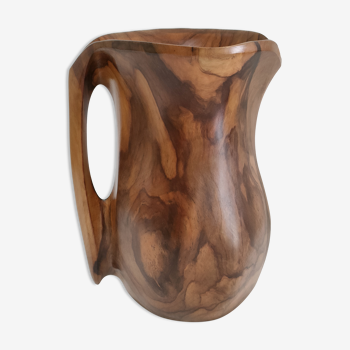 Sculptural pitcher olive wood design 60s