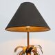 Hollywood Regency brass palm tree table lamp with black shade, France, 1970