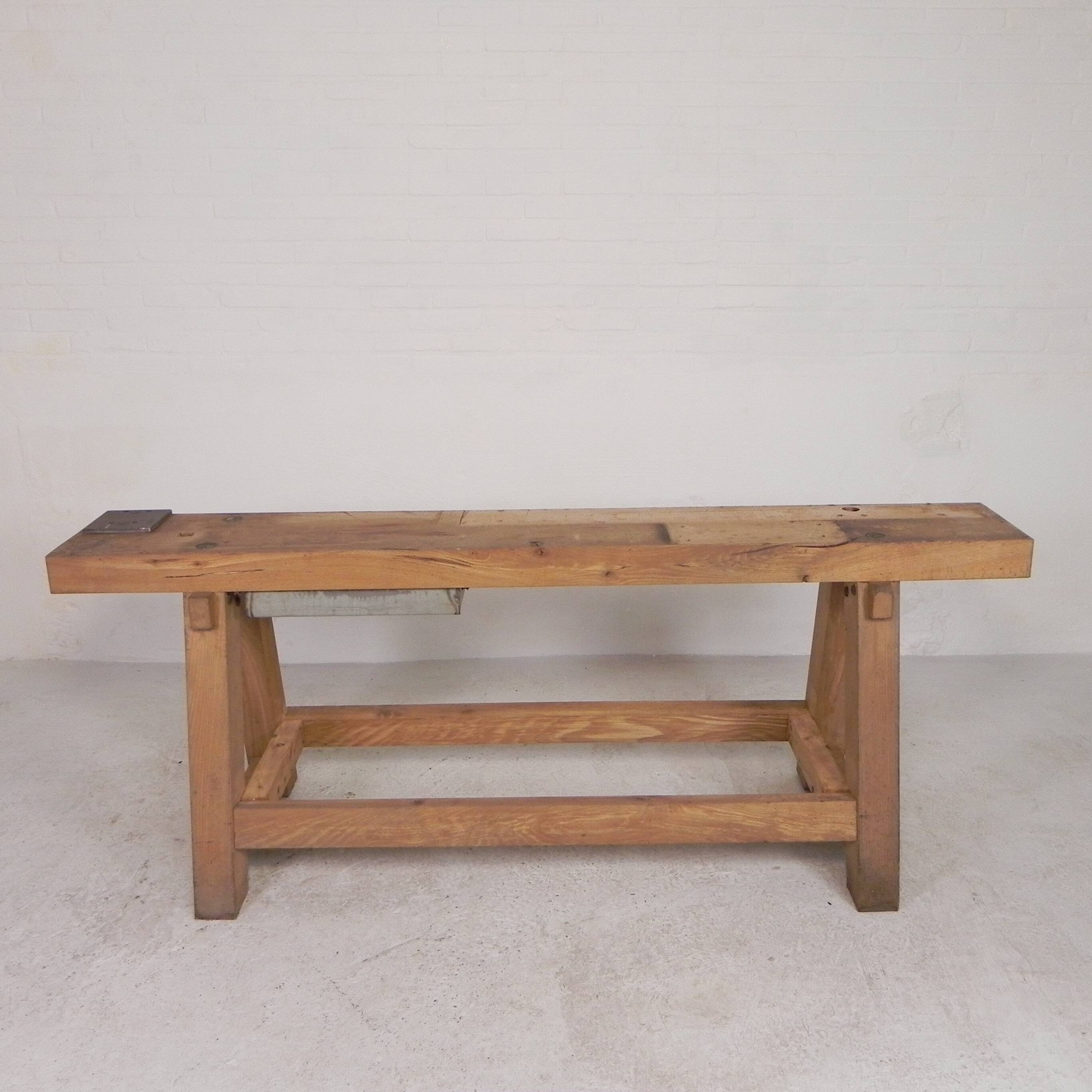 Oak workbench 2 meters long, 1950s