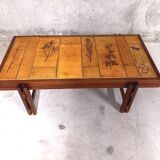 Vintage coffee table in wood and ceramics of Vallauris 60s 70s