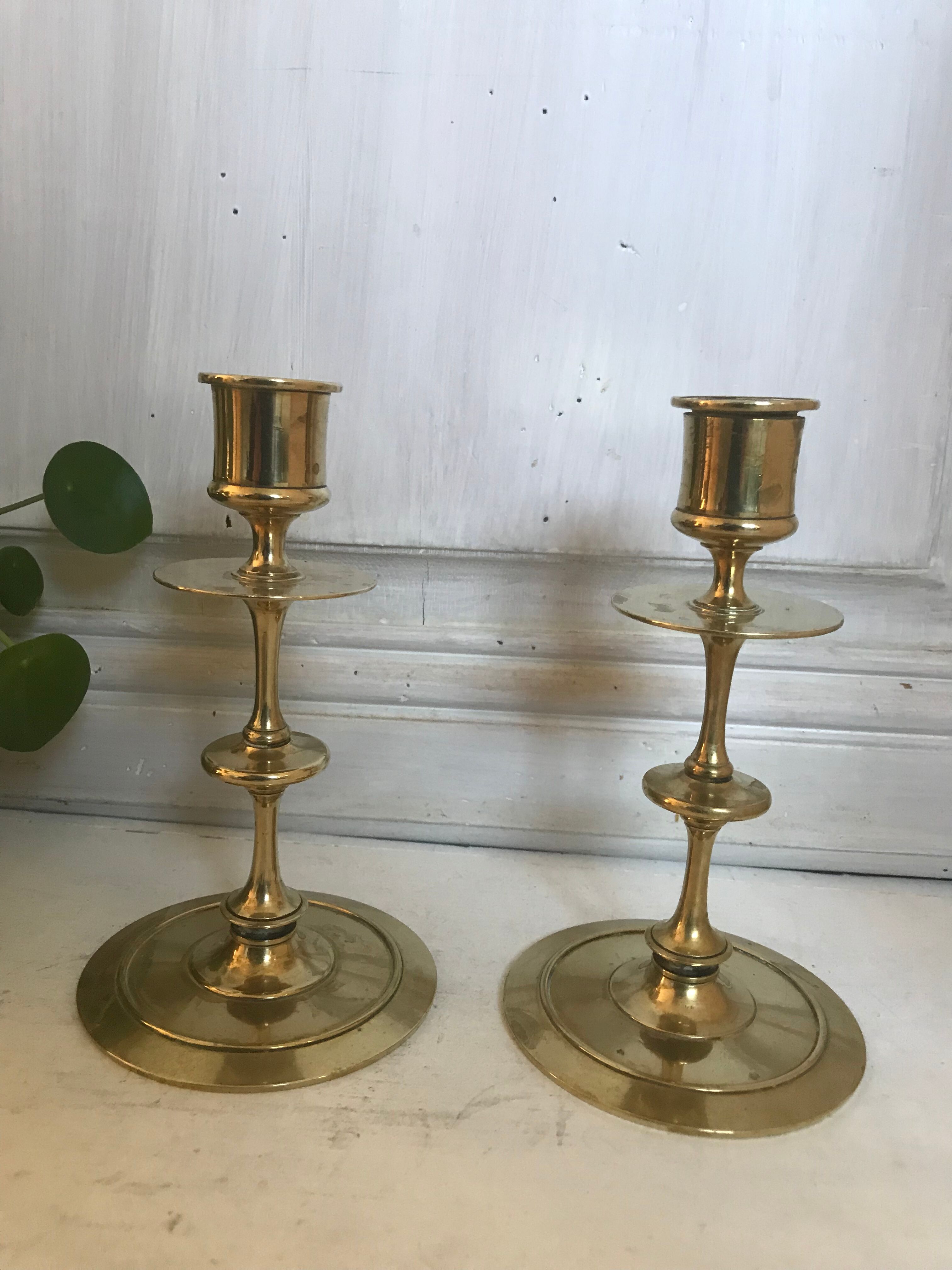 Pair of brass candle holders