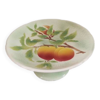 Compotier peach pattern in Barbotine Diameter 25cm