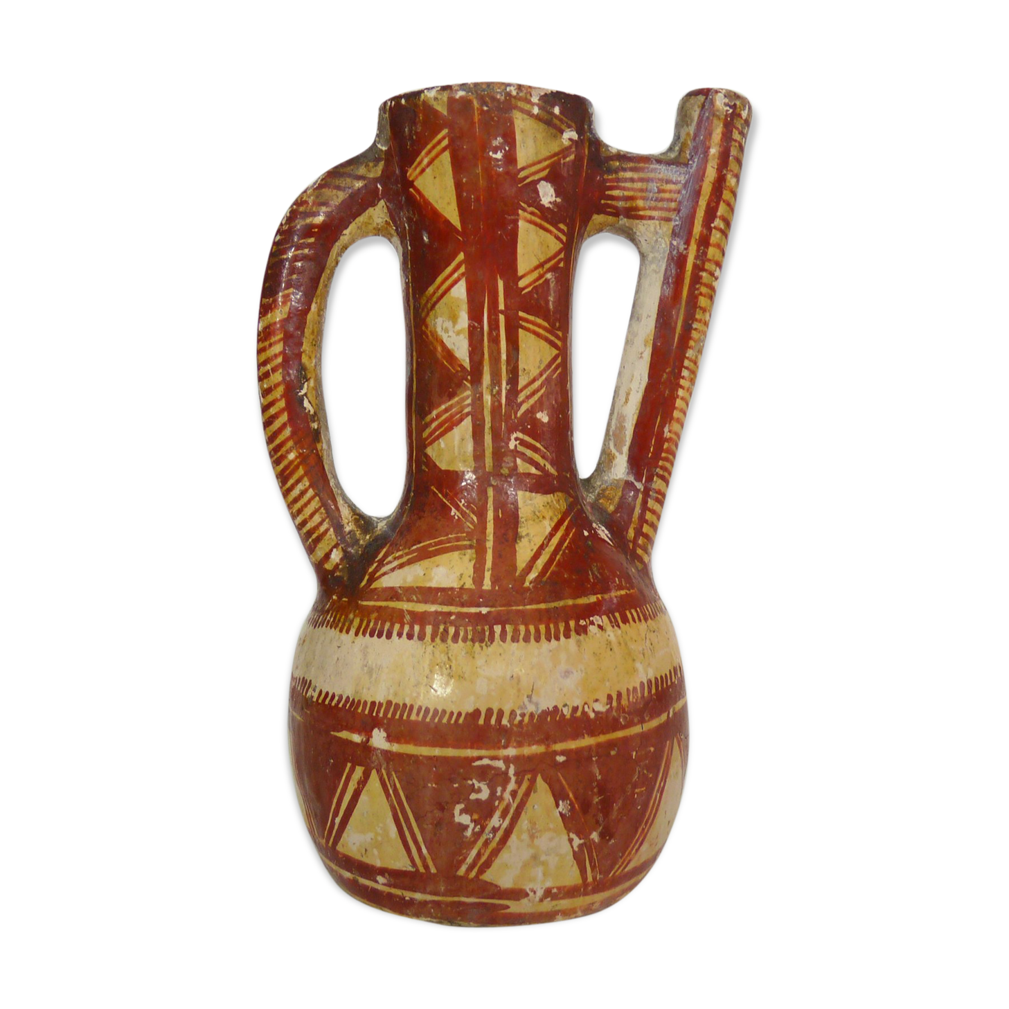 Vase Amphore En Terre Cuite Peinte XIXe Siècle - Poterie Kabyle Ideqqi Berbère - Bon état