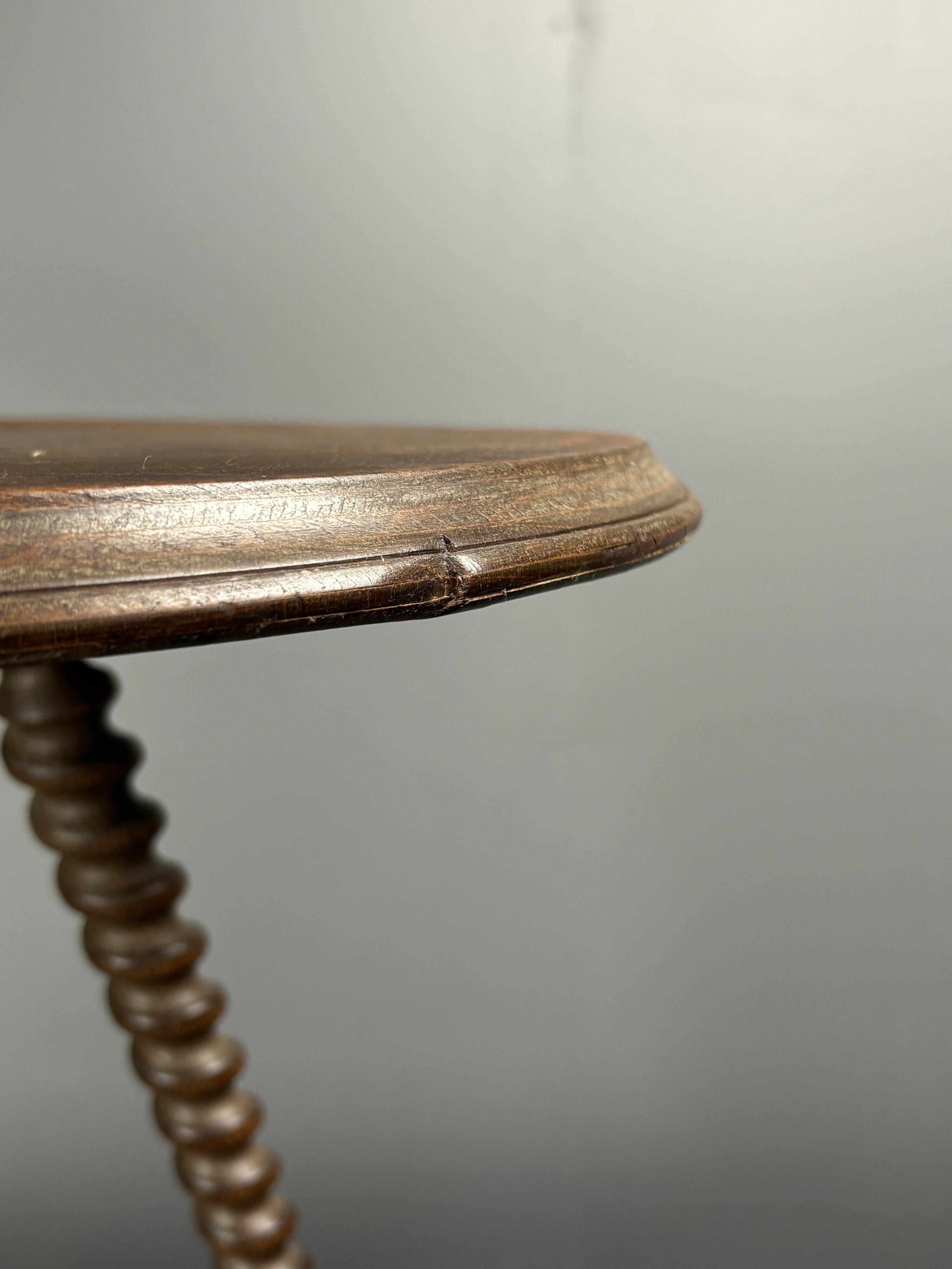 Midcentury wood turned barley twist side table with cork screw legs 1950s