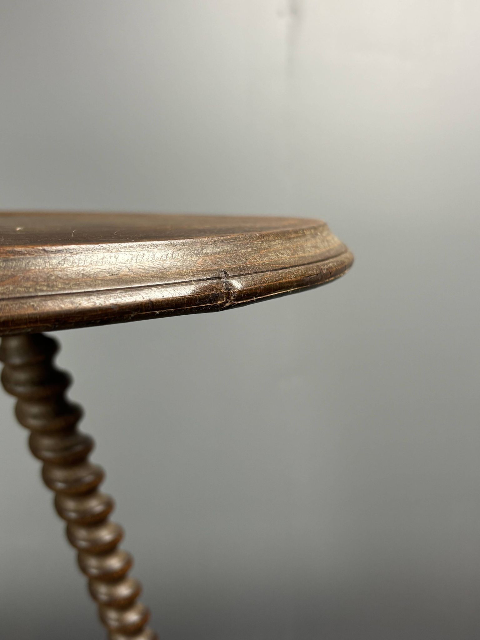 Midcentury wood turned barley twist side table with cork screw legs 1950s