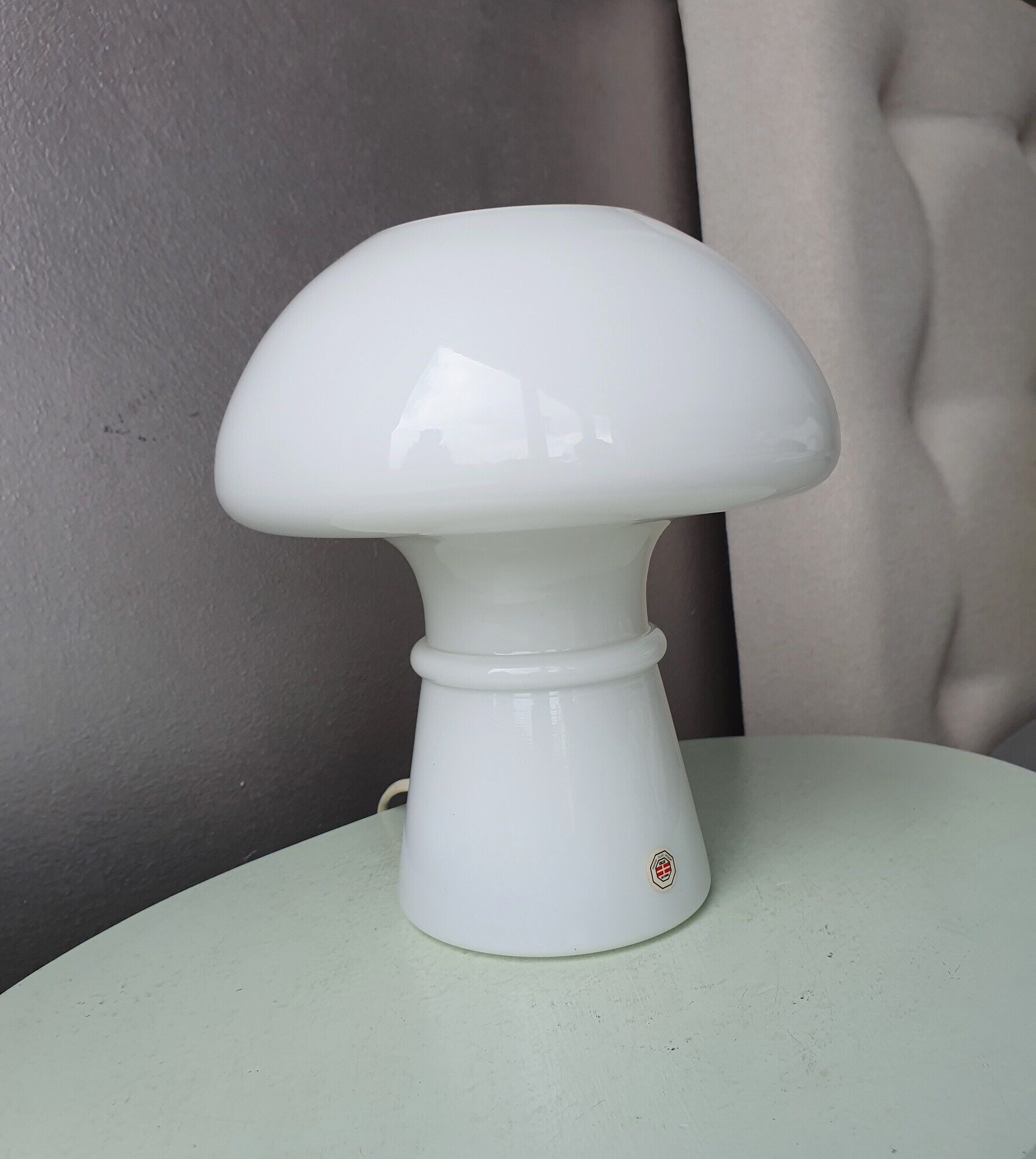 Lampe de table champignon en verre vintage, design danois Odreco, années 80