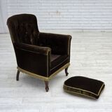 Fauteuil scandinave des années 1950, velours vert, bois de frêne.