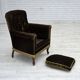 Fauteuil scandinave des années 1950, velours vert, bois de frêne.