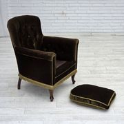 1950s, Scandinavian armchair, green furniture velour, ash wood.