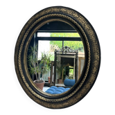 Miroir ancien 61,5/53,5cm ovale époque Napoléon III, noir et doré