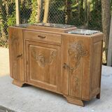 Parisian art deco 2-part buffet renovated in solid oak and marble 1940