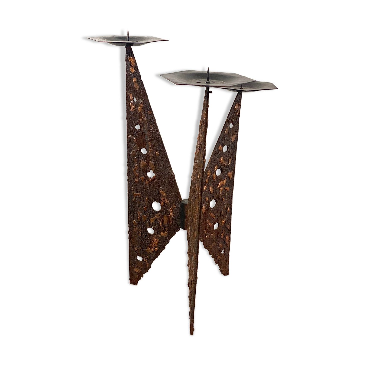 Impressive brutalist 3 candle holder