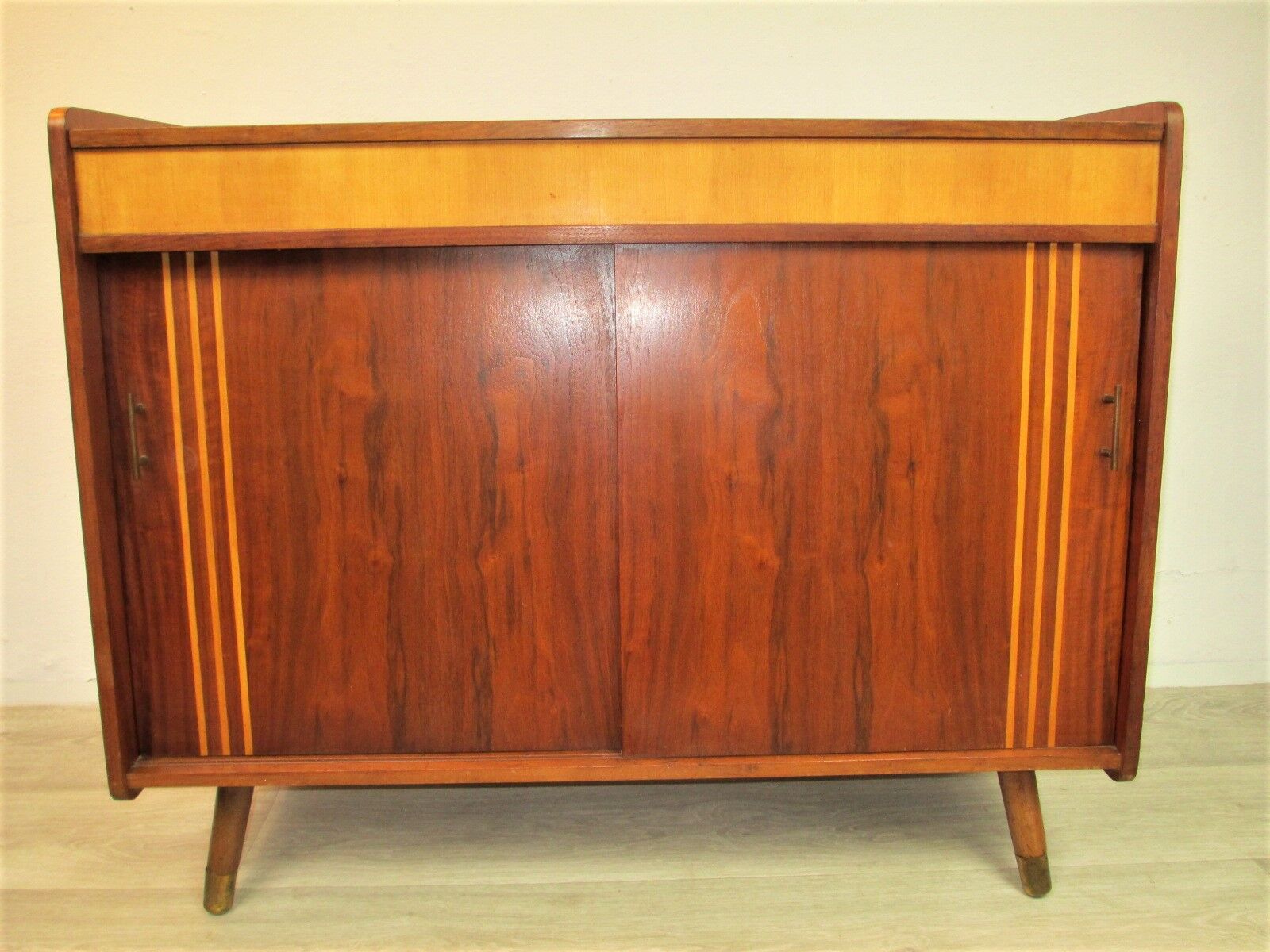 German walnut veneer shoe cabinet, 1960boi