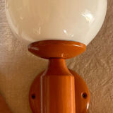 Vintage wooden globe wall light in white glass