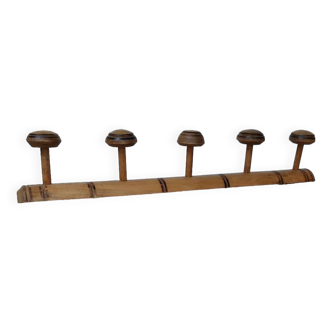 Vintage wooden coat rack with 5 hooks