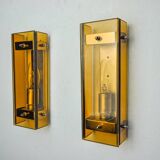 Pair of brown Veca wall lights, beveled glass, Italy 1970